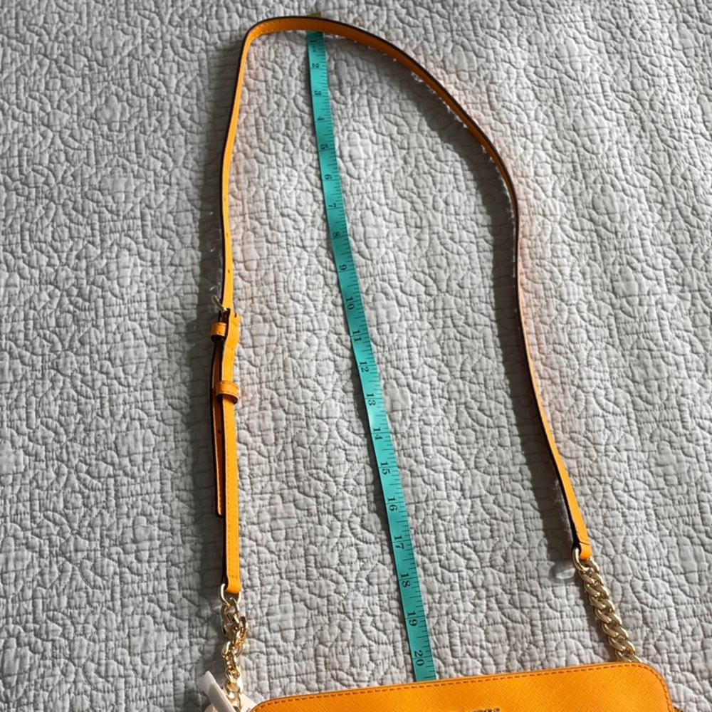 Michael Kors Structured Leather  Bag Crossbody Pop Orange Gold Chain Lg Jet Set - Picture 13 of 13